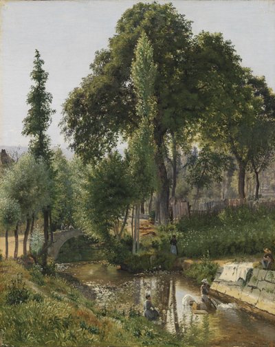 Paysage savoyard. Femmes lavant des vêtements dans la rivière - Vilhelm Kyhn
