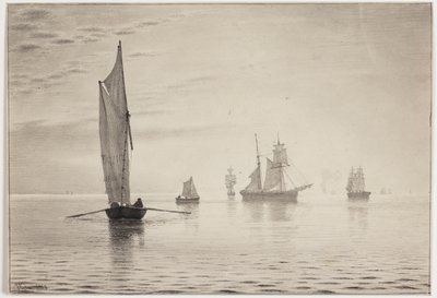 Navires par temps calme sur le lac - Vilhelm Kyhn