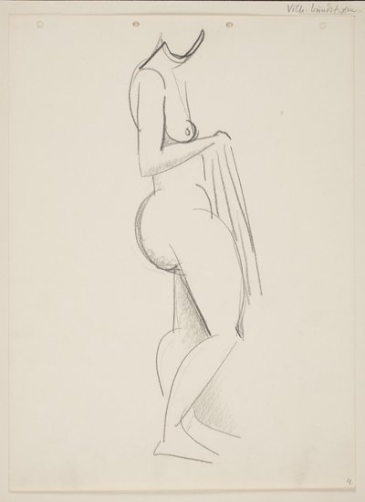 Femme nue debout, profil droit, drapé à la main - Vilhelm Lundstrøm