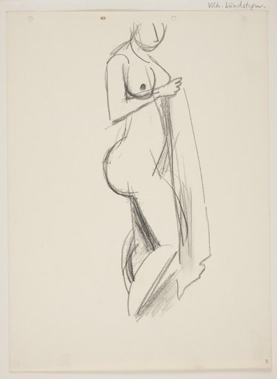 Femme nue debout, profil droit, draperie à la main - Vilhelm Lundstrøm