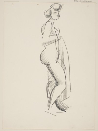 Femme nue debout, profil droit, draperie à la main - Vilhelm Lundstrøm