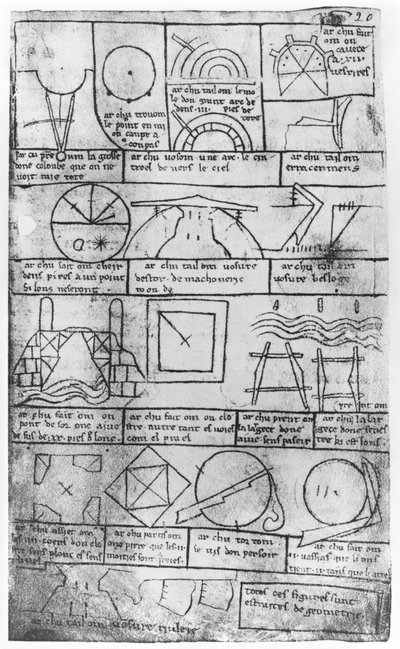 Copie fac-similé de Ms Fr 19023 fol.20 Figures géométriques pour la construction de bâtiments - Villard de Honnecourt