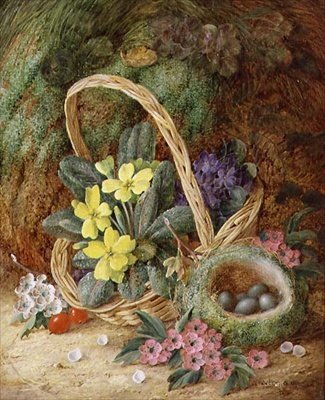 Nature morte avec primevères et nid d
