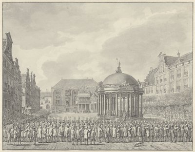 Prestation de serment du règlement gouvernemental sur la Grande Place de Haarlem, 5 septembre 1787 - Vincent Jansz. van der Vinne (signed by artist)