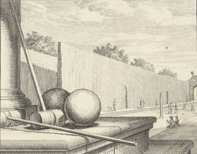 Attributs de croquet avec joueurs de croquet en arrière-plan, 1714 - Vincent Laurensz Vinne van der