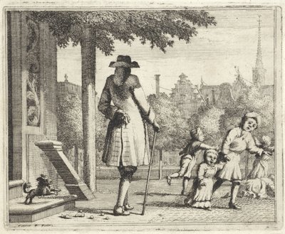 Chien aboyant à un homme dans une rue - Vincent Laurensz. van der Vinne (II)