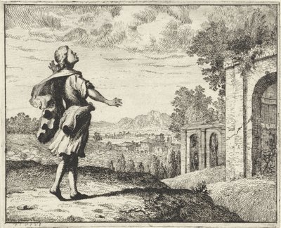 Homme dans un paysage regardant le ciel - Vincent Laurensz. van der Vinne (II)