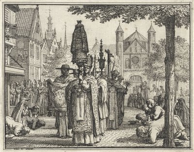 Procession avec une statue dans une rue - Vincent Laurensz. van der Vinne (II)