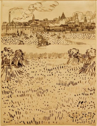 Vue sur Arles au-dessus des champs de blé - Vincent van Gogh