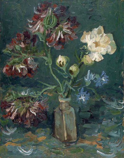 Bouteille avec pivoines et delphiniums bleus - Vincent van Gogh