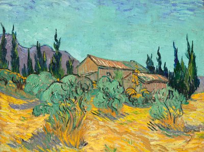 Cabanes de bois parmi les oliviers et cyprès - Vincent van Gogh