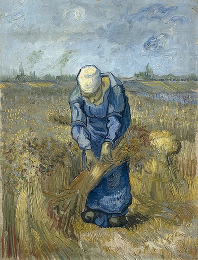 Paysanne liant des gerbes (d