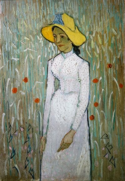 Jeune fille debout devant un champ de blé - Vincent van Gogh