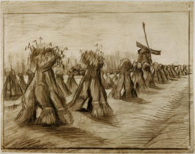 Gerbe de blé et moulin à vent - Vincent van Gogh