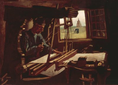 Tisserand devant une fenêtre ouverte avec vue sur la tour de Nuenen - Vincent van Gogh