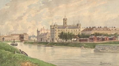 Les quais des blanchisseurs à Vienne avec le bâtiment de la navigation à vapeur du Danube - Vincenz Havlicek