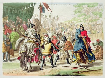 Chevaliers duelant à pied dans un tournoi, planche 1 de L