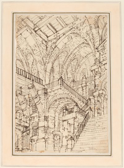 Intérieur de prison avec un escalier monumental - Vincenzo Mazzi
