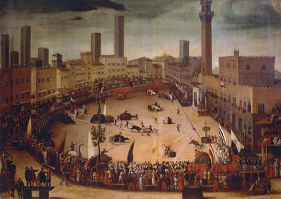 Chasse au taureau sur la Piazza del Campo en 1546 - Vincenzo Rustici