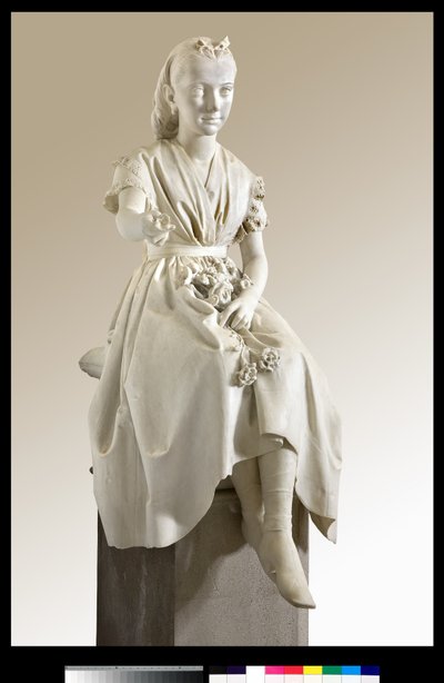 Portrait de la marquise Virginia Busti Porro en jeune fille ou jeune femme offrant une fleur - Vincenzo Vela