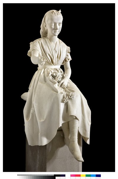 Portrait de la marquise Virginia Busti Porro en jeune fille ou Jeune femme offrant une fleur - Vincenzo Vela