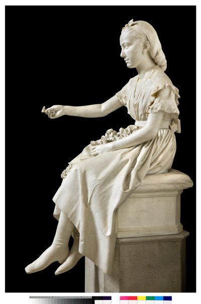 Portrait de la marquise Virginia Busti Porro en jeune fille ou jeune dame offrant une fleur - Vincenzo Vela
