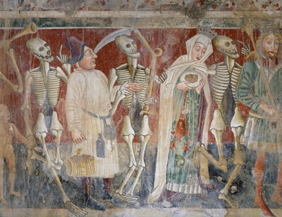 Près de Pazin, reine et marchand accompagnés par la Mort, Danse Macabre (1474), (détail) - Vincenzo di Castua