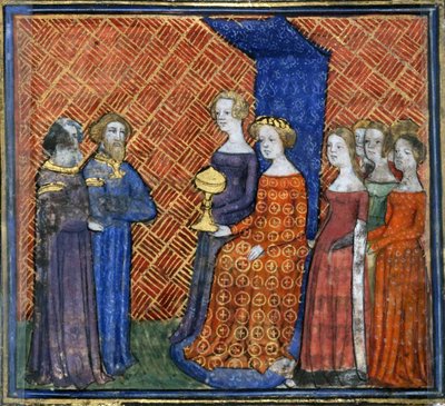 Le Roi Salomon recevant la Reine de Saba de la Bible historiale par Guiart des Moulins, 1400-1415 - Virgil Master