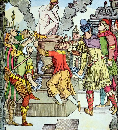 La vengeance de Virgile, gravure sur bois du 16ème siècle par Virgil Solis - Virgilius the elder Solis