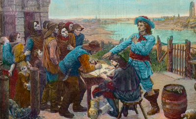 Le corsaire Jean Bart avec des pêcheurs à Dunkerque - Le corsaire Jean Bart (1650-1702) avec les pêcheurs de Dunkerque - Gravure d