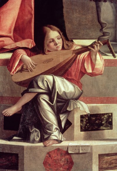Ange ménestrel jouant du luth, détail de La Présentation de Jésus au Temple - Vittore Carpaccio