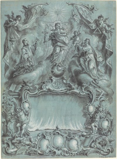 Cadre rococo élaboré avec la Vierge et l