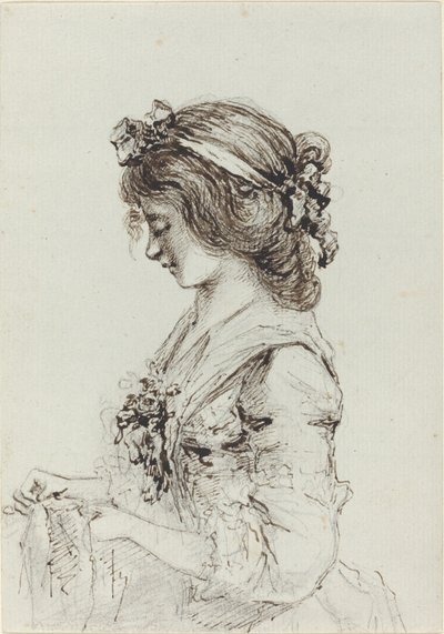 Une jeune femme cousant [recto] - Vivant Denon
