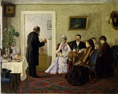 Les jeunes mariés en visite chez le beau-père - Peinture de Vladimir Nikolayevich Pchelin - Vladimir Nikolayevich Pchelin