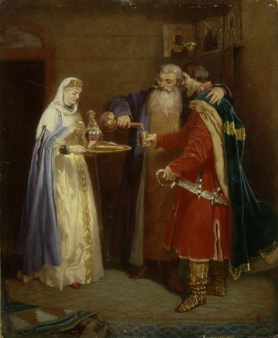 Accueil du boyard Prince Serebrenni visitant Boyar Morozov, 1865 - Vyacheslav Grigoryevich Schwarz
