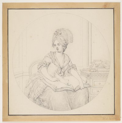 Jeune dame feuilletant un folio sur ses genoux - W.A. Müller