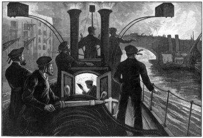 Machine à vapeur se rendant à un incendie au bord de la rivière, brigade des pompiers de Londres - WB Murray