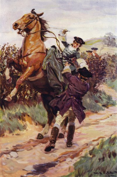 "La bête indisciplinée jeta son joli fardeau de son dos, et Jones la rattrapa dans ses bras" - W.R.S. (after) Stott