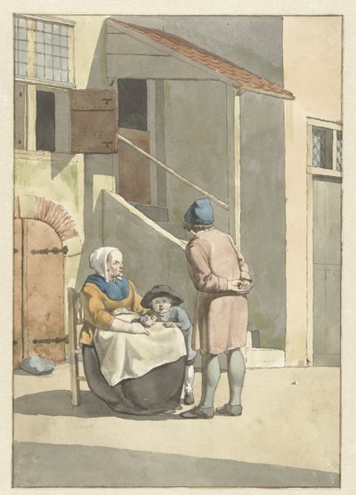 Garçon et femme avec enfant devant une maison - W. Barthautz