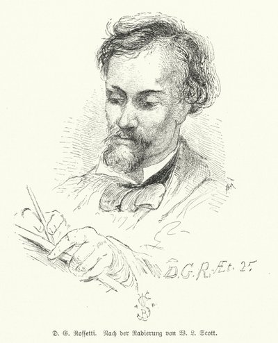 Dante Gabriel Rossetti, poète, illustrateur, peintre et traducteur britannique, un des fondateurs de la Confrérie préraphaélite (lithographie) - W. Bell (after) Scott
