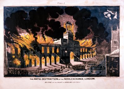 La terrible destruction de la Bourse Royale 2e incendie, Londres, 1838 - W Clerk