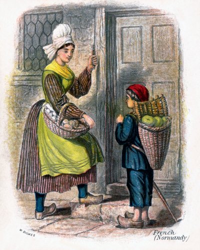 Femme française et enfant vendant des fruits - W Dickes