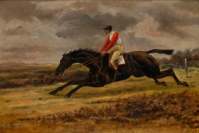 Un cheval au galop avec jockey portant les couleurs de course de Bradford, c.1839-98 - W. F. Adye
