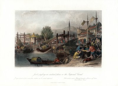Jonques passant un plan incliné sur le canal impérial, Chine, vers 1840 - W Floyd