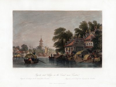 Pagode et village, sur le canal près de Canton, Chine, c1840 - W. H. Capone