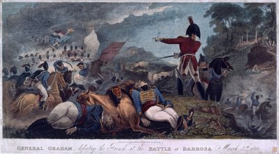 Le général Graham battant les Français à la bataille de Barrosa, gravé par J. Edwards, publié par Almanack Stationers, 1812 - W. Hal Brooke