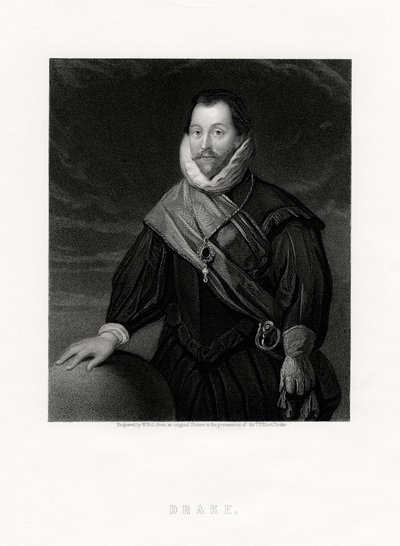 Sir Francis Drake, corsaire anglais, navigateur, pionnier naval, politicien, XIXe siècle - W. Holl