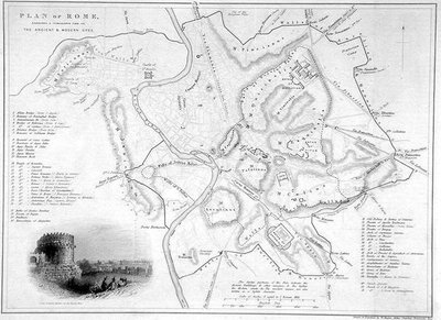 Rome, Italie : Carte comparative des sites anciens et modernes, vers 1850 - W Hughes