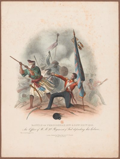 Bataille de Ferozeshah, 21 et 22 décembre 1845. Un officier du 9e Régiment défendant ses couleurs - W. Kohler