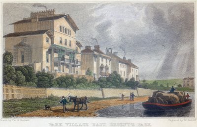Cheval tirant une péniche sur le canal de Regent à Park Village East, Londres, 1829 - W Radcliff